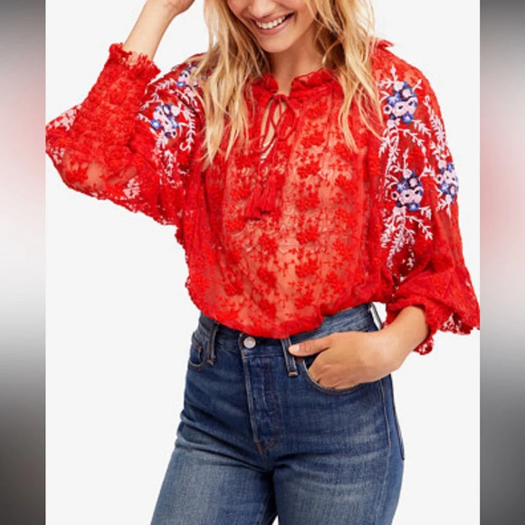 Free People Jubilee Embroidered Mesh Top, size small - Picture 1 of 8